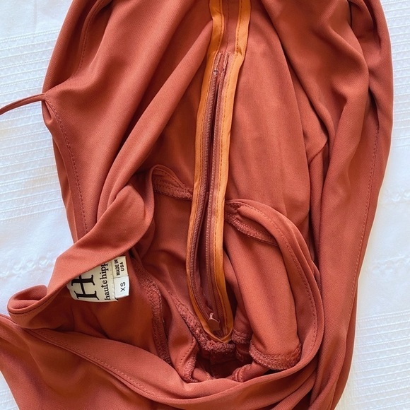 HAUTE HIPPIE ORANGE RUST ASYMMETRICAL DRAPED COCKTAIL DRESS - XS - Picture 6 of 8